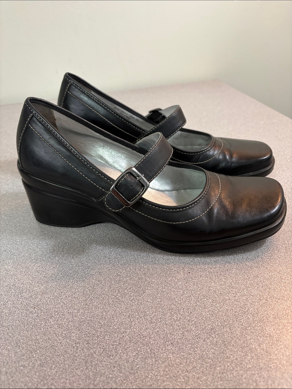 Rockport Black Leather Mary Jane Wedge Shoes